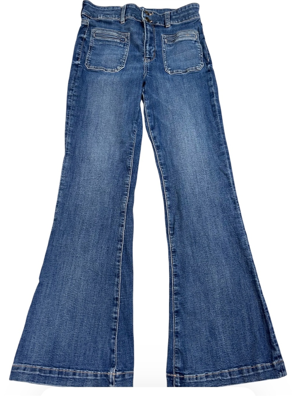 American Eagle Next Level Stretch Super High-Rise Flare Jeans Patch Pockets 10L